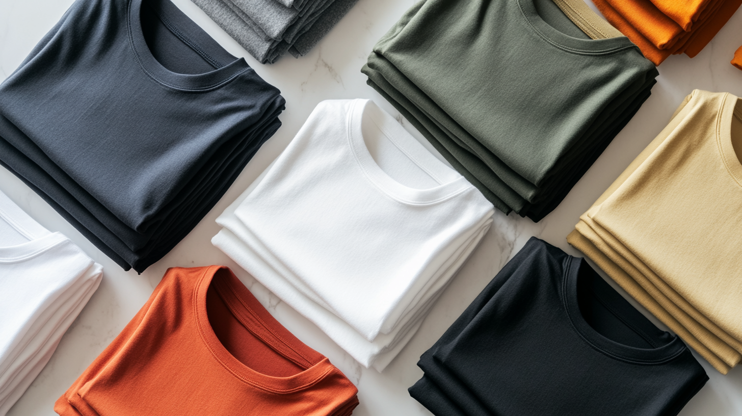 Stacked folded t-shirts in multiple colors - bulk t-shirt manufacturer India